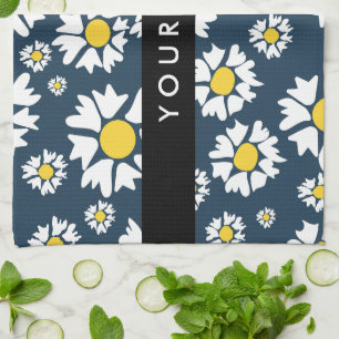 Daisy Pattern, White Daisies, Your Name Kitchen Towel