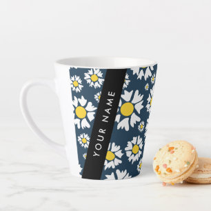 Daisy Pattern, White Daisies, Your Name Latte Mug