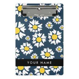 Daisy Pattern, White Daisies, Your Name Mini Clipboard