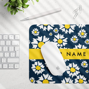 Daisy Pattern, White Daisies, Your Name Mouse Pad