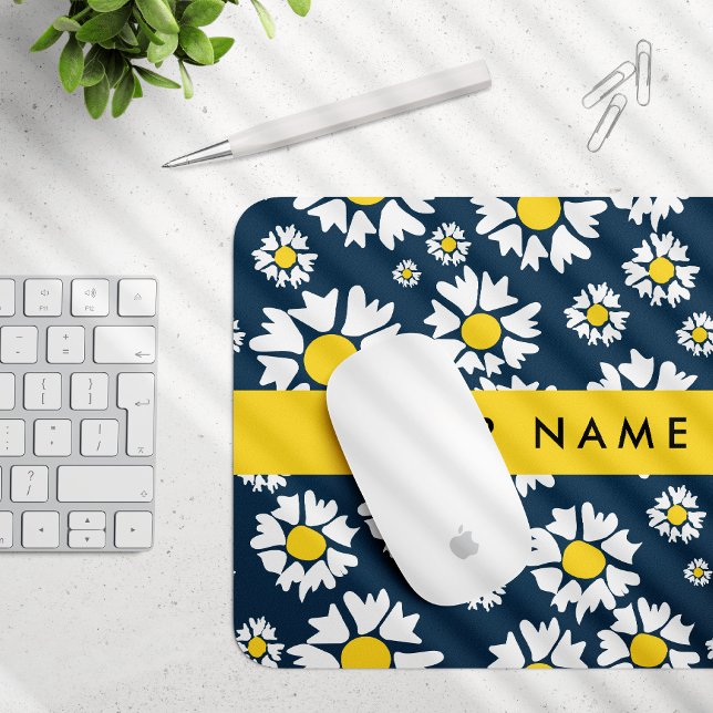 Daisy Pattern, White Daisies, Your Name Mouse Pad (Creator Uploaded)
