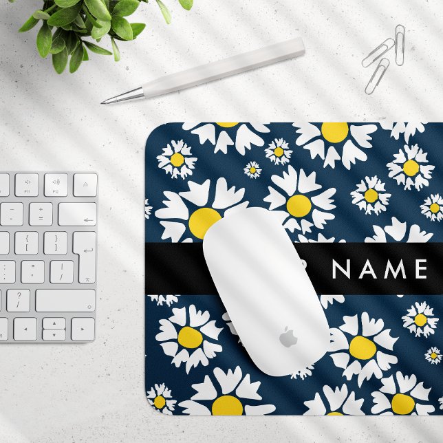 Daisy Pattern, White Daisies, Your Name Mouse Pad (Creator Uploaded)