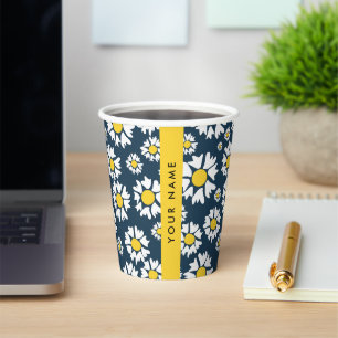 Daisy Pattern, White Daisies, Your Name Paper Cups