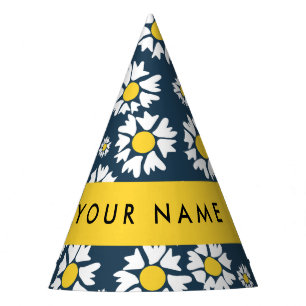 Daisy Pattern, White Daisies, Your Name Party Hat