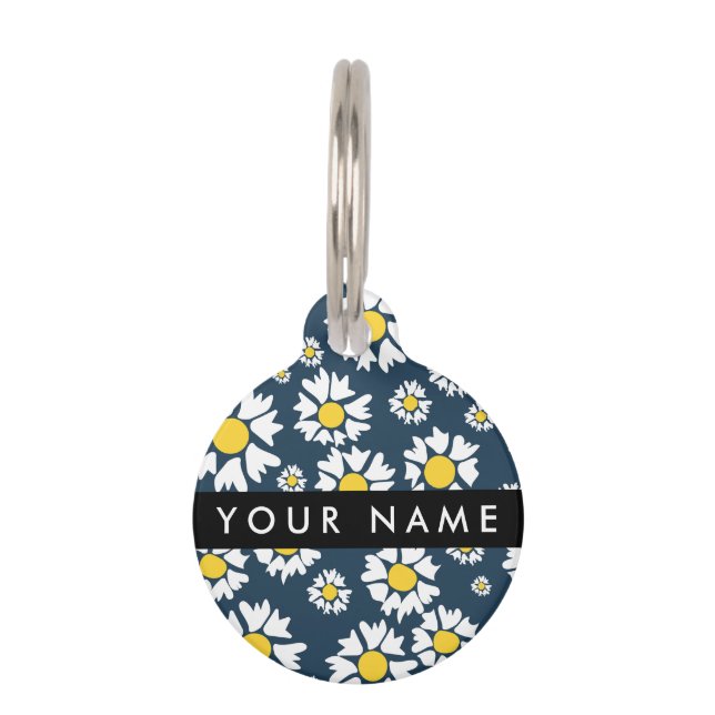 Daisy Pattern, White Daisies, Your Name Pet Tag (Front)