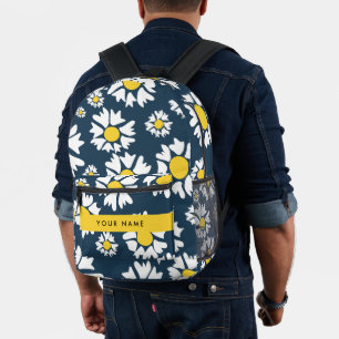 Daisy Pattern, White Daisies, Your Name Printed Backpack