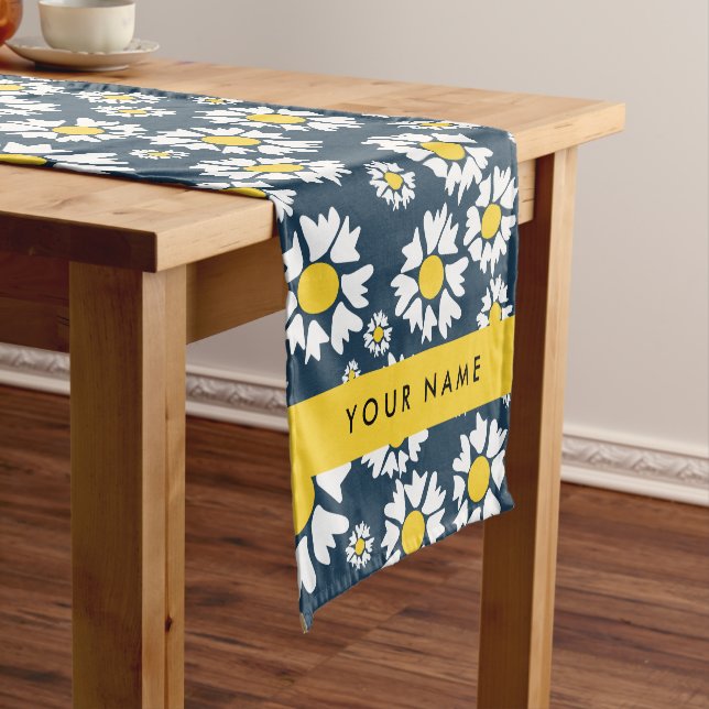 Daisy Pattern, White Daisies, Your Name Short Table Runner (In Situ)