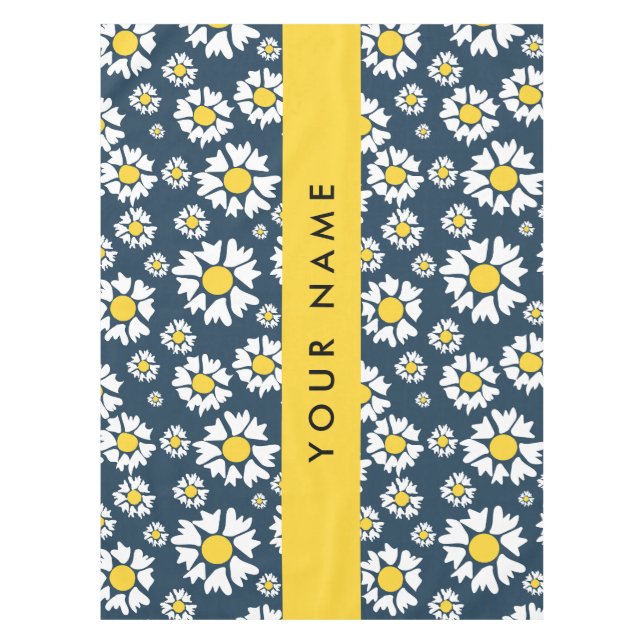 Daisy Pattern, White Daisies, Your Name Tablecloth (Front)