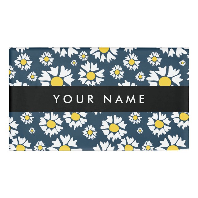 Daisy Pattern, White Daisies, Your Name Tag (Front)