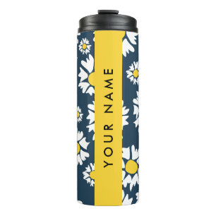 Daisy Pattern, White Daisies, Your Name Thermal Tumbler