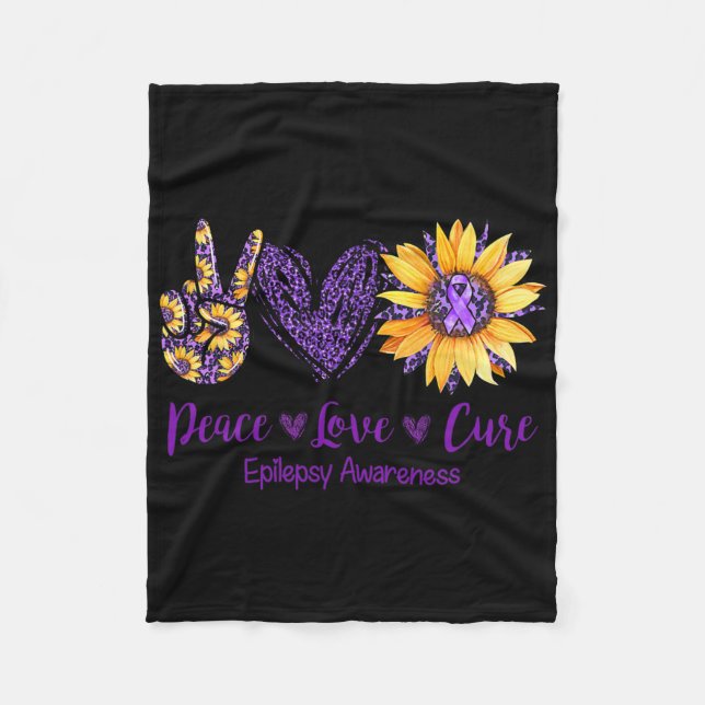 Daisy Peace Love Cure Epilepsy Awareness Purple Ri Fleece Blanket (Front)