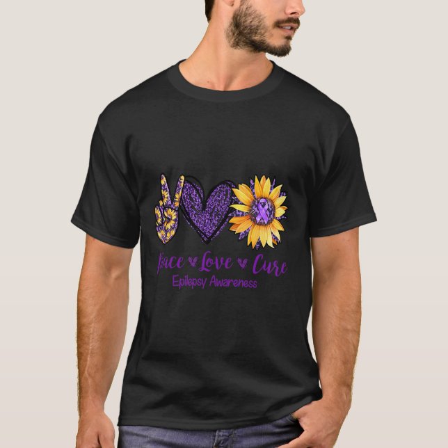 Daisy Peace Love Cure Epilepsy Awareness Purple Ri T-Shirt (Front)
