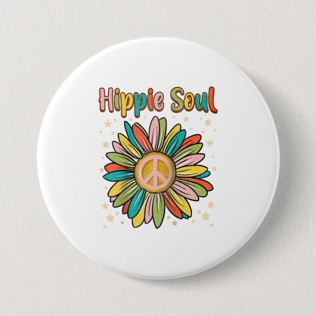 Daisy Peace Sign Hippie Soul  Cute Daisy 3 Inch Round Button (Front)