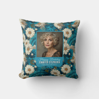 Daisy Petal Forty Birthday Contemporary Throw Pillow