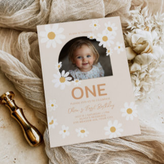 Daisy Photo First Birthday Invite