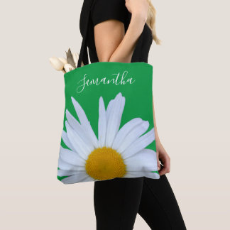Daisy Photo Kelly Green Elegant White Script Tote Bag