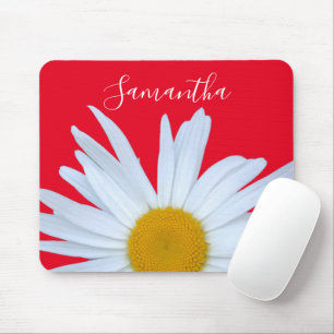 Daisy Photo Red Elegant White Script Mouse Pad