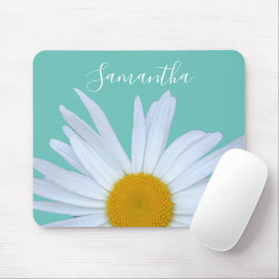 Daisy Photo Teal Green Elegant White Script Mouse Pad