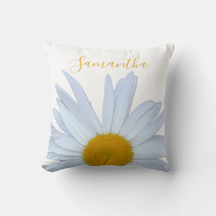 Daisy Photo White Yellow Script  Throw Pillow