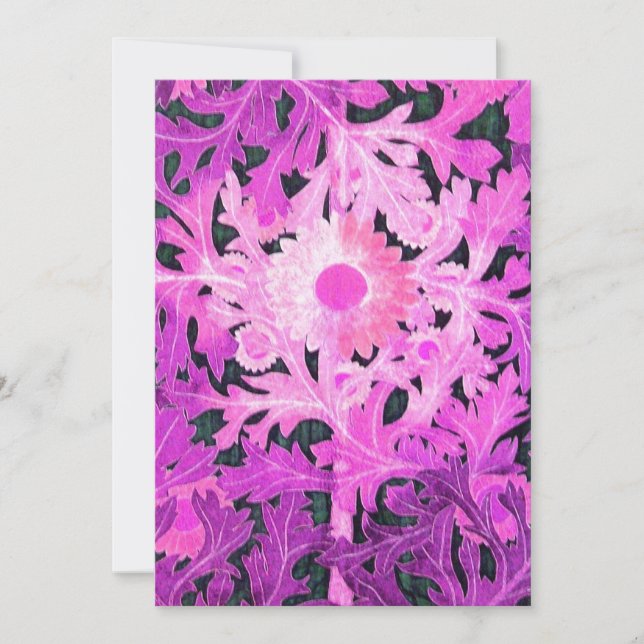 DAISY, pink black white Flowers and Leaves Announcement (Front)