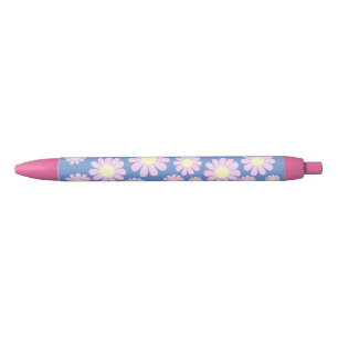 Daisy Pink Blue  Black Ink Pen