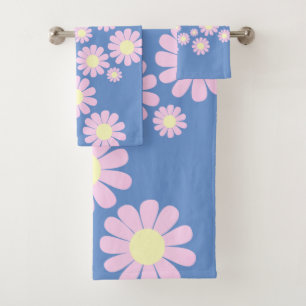 Daisy Pink Blue Desk Mat Bath Towel Set