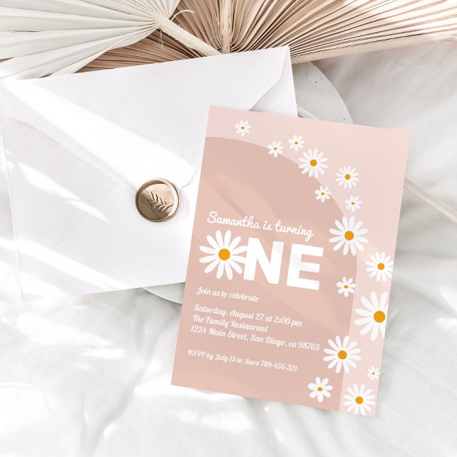 Daisy pink Boho Girl 1st Birthday Invitation (Creator Uploaded)