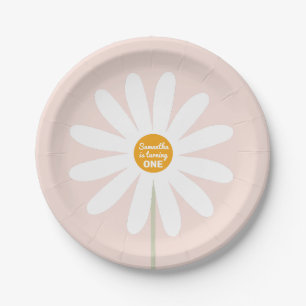Daisy pink Boho Girl 1st birthday Paper Plate