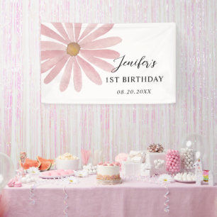 Daisy Pink Girl First Birthday Party Banner