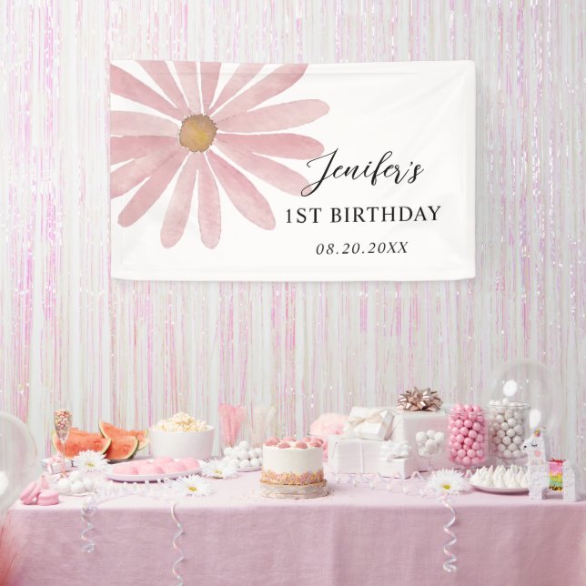 Daisy Pink Girl First Birthday Party  Banner (Party)