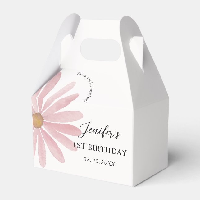 Daisy Pink Girl First Birthday Party  Favor Box (Front Side)