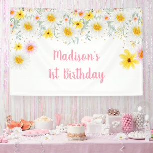 Daisy Pink Gold Wild One First Birthday Banner