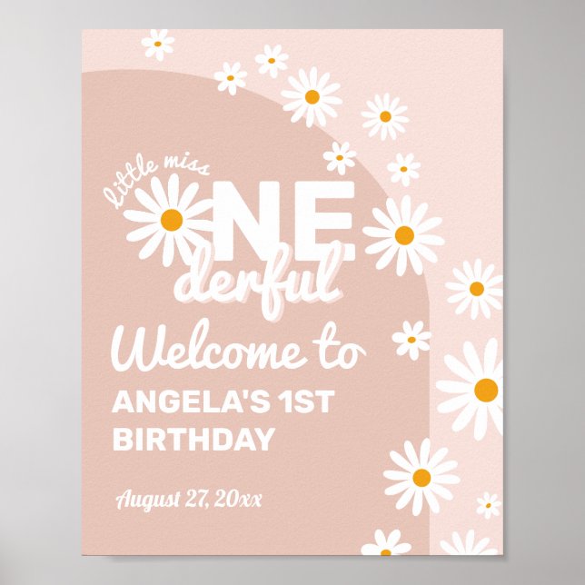Daisy pink miss onederful welcome 1st Birthday Poster (Front)