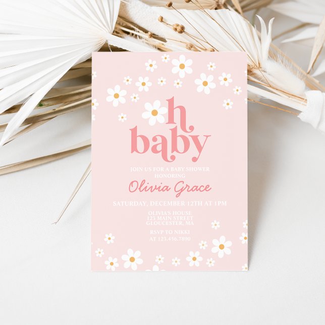 Daisy Pink Retro Baby Shower Invitation (Creator Uploaded)