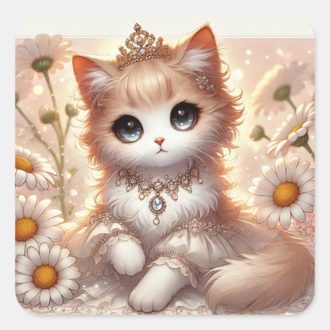 Daisy Princess Cat Square Sticker (Front)