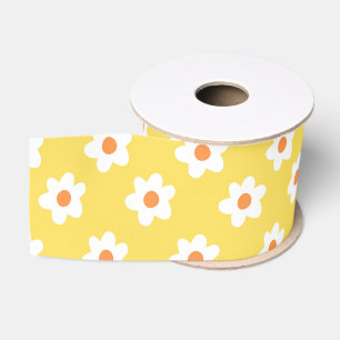 Daisy Printed Ribbon, Summer Flowers Ribbon Grosgrain Ribbon