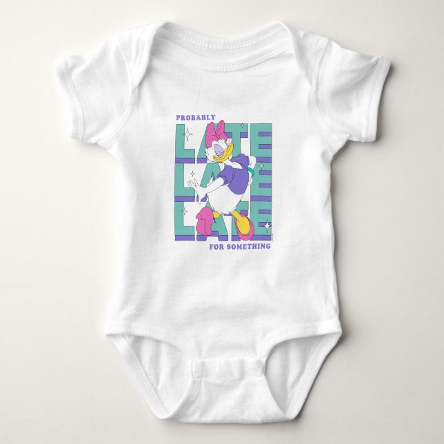 Daisy "Probably Late" Retro Statement Graphic Baby Bodysuit (Front)