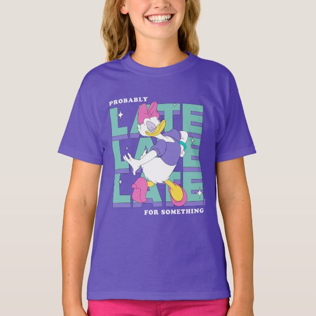 Daisy "Probably Late" Retro Statement Graphic T-Shirt (Front)