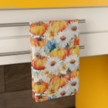 Daisy Pumpkin Autumn Thanksgiving  Floral Kitchen Towel<br><div class="desc">This design may be personalized by choosing the Edit Design option. You may also transfer onto other items. Contact me at colorflowcreations@gmail.com or use the chat option at the top of the page if you wish to have this design on another product or need assistance with this design. See more...</div>