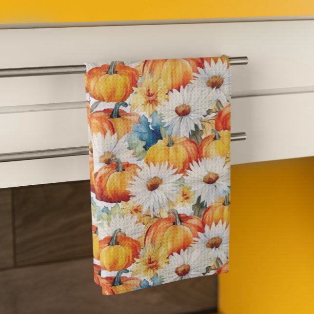 Daisy Pumpkin Autumn Thanksgiving  Floral Kitchen Towel (Creator Uploaded)