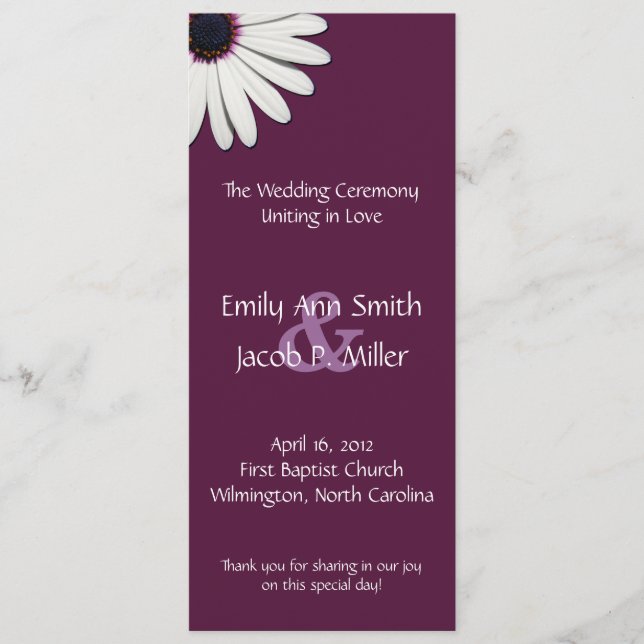 Daisy Purple Wedding Programs (Front)