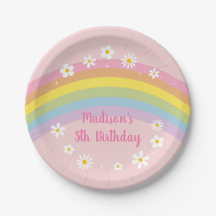 Daisy Rainbow Let's Party Retro Birthday Paper Plate
