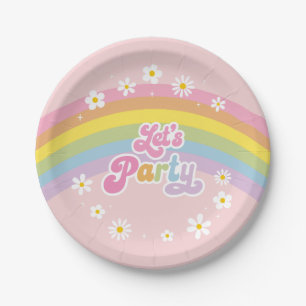 Daisy Rainbow Let's Party Retro Birthday Paper Plate