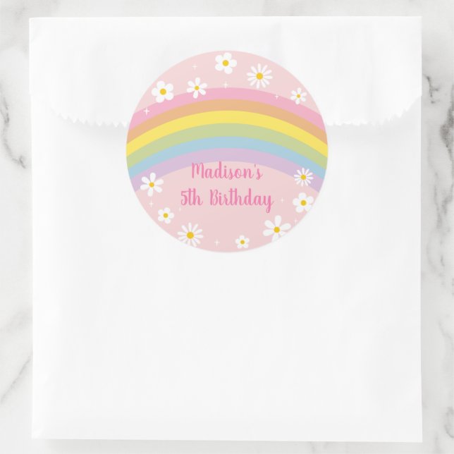 Daisy Rainbow Retro Birthday Classic Round Sticker (Bag)