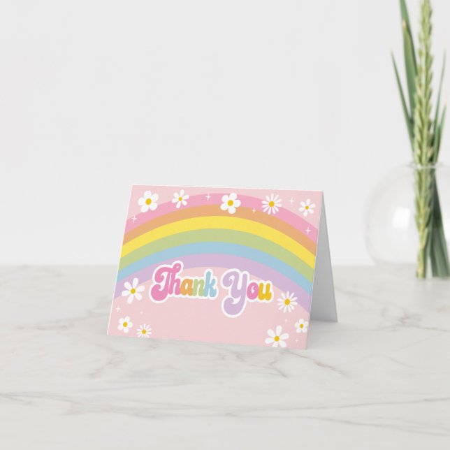 Daisy Rainbow Retro Birthday Thank You Card (Front)