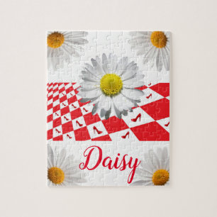 Daisy Red Chequered Jigsaw Puzzle