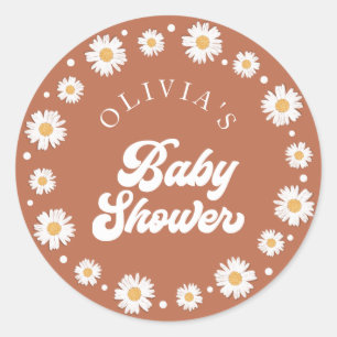 Daisy Retro Baby Shower   Classic Round Sticker