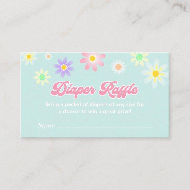 Daisy Retro Baby Shower Diaper Raffle Ticket Enclosure Card (Front)