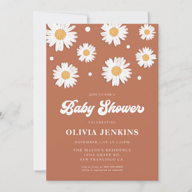Daisy Retro Baby Shower Invitations (Devant)
