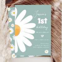Daisy Retro Boho Party Dusty Blue First Birthday